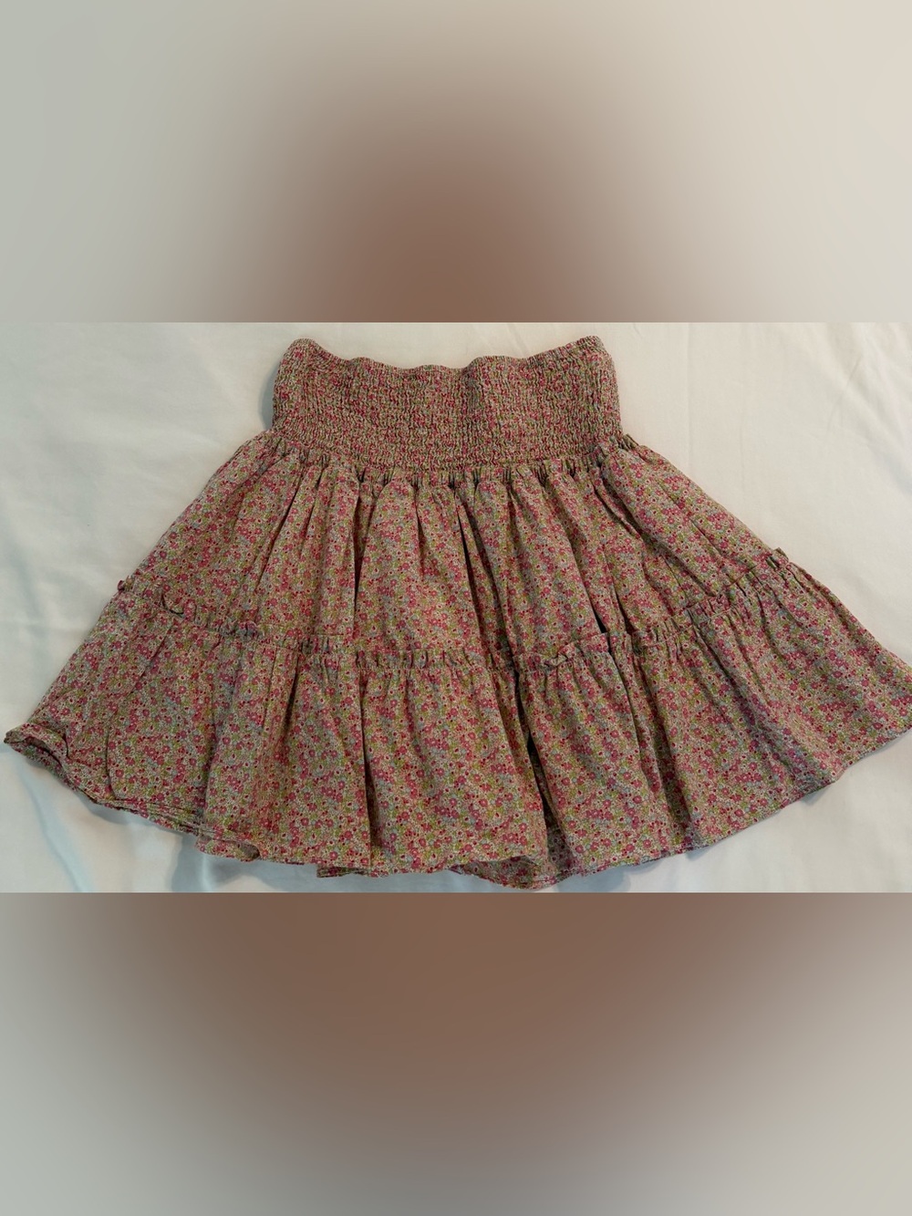 J.Marie Smocked Waist Floral Tiered Mini Skirt - Pink Floral/size M